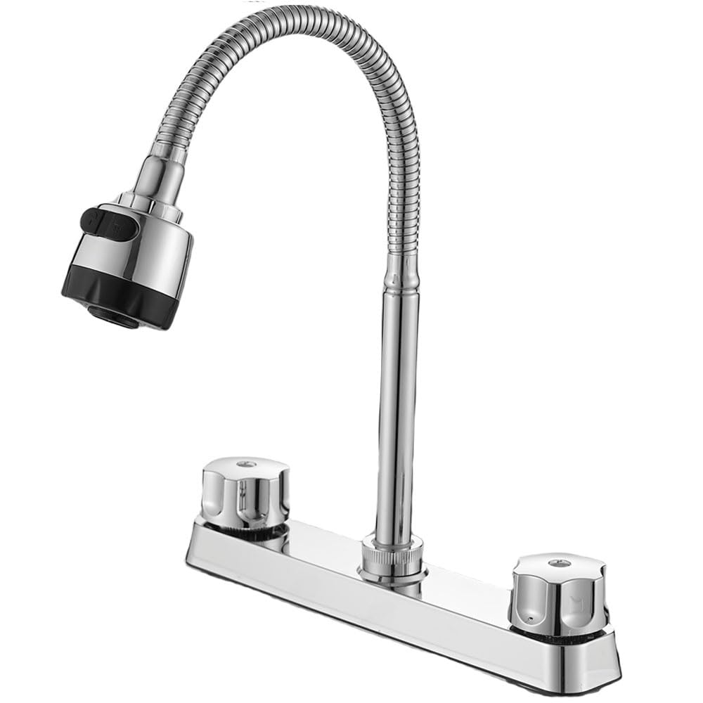 Weirun Men's Chrome Kitchen Sink Mixer Tap Caravan Monobloc Campervan Tap Camping Sink Tap With 2 Handles Flexible Arch 360 Swivel Flexible Dual Function Sprayer For Marine Boats Campers Motorhomes Travel Trailers