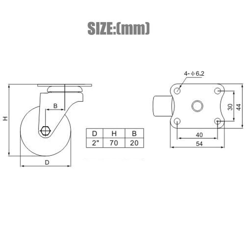 Set di 4 rotelle universali in acciaio inox, piastra piatta da 50 mm, silenziose e resistenti, carico massimo: 40 kg, colore grigio, perfette per mobili e applicazioni pesanti