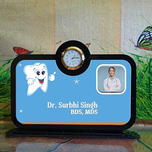 Image of Acrylic UV Print Table Sign Stand, Printed Acrylic Sign or Name Plate for Doctor, Teacher, Advocate, Medical, Proprotor office or personal use with Photo Print(without LED)