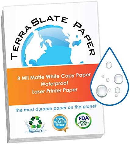 TerraSlate Copy Paper Waterproof Laser Printer, Rain Weatherproof, 8 MIL, 8.5x11-inch, 25 Sheets