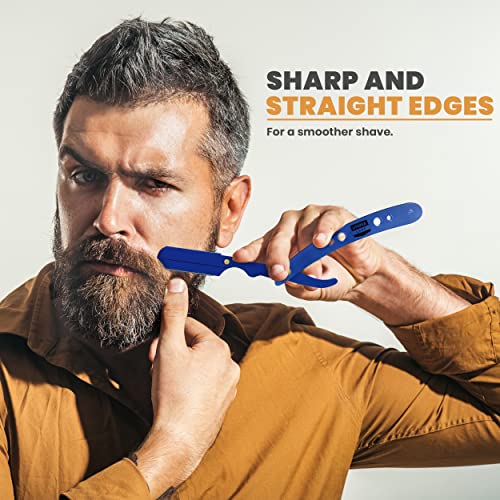 Image of Utopia Care Professional Barber Straight Edge Razor Safety with 100 Pack Blades, Blue