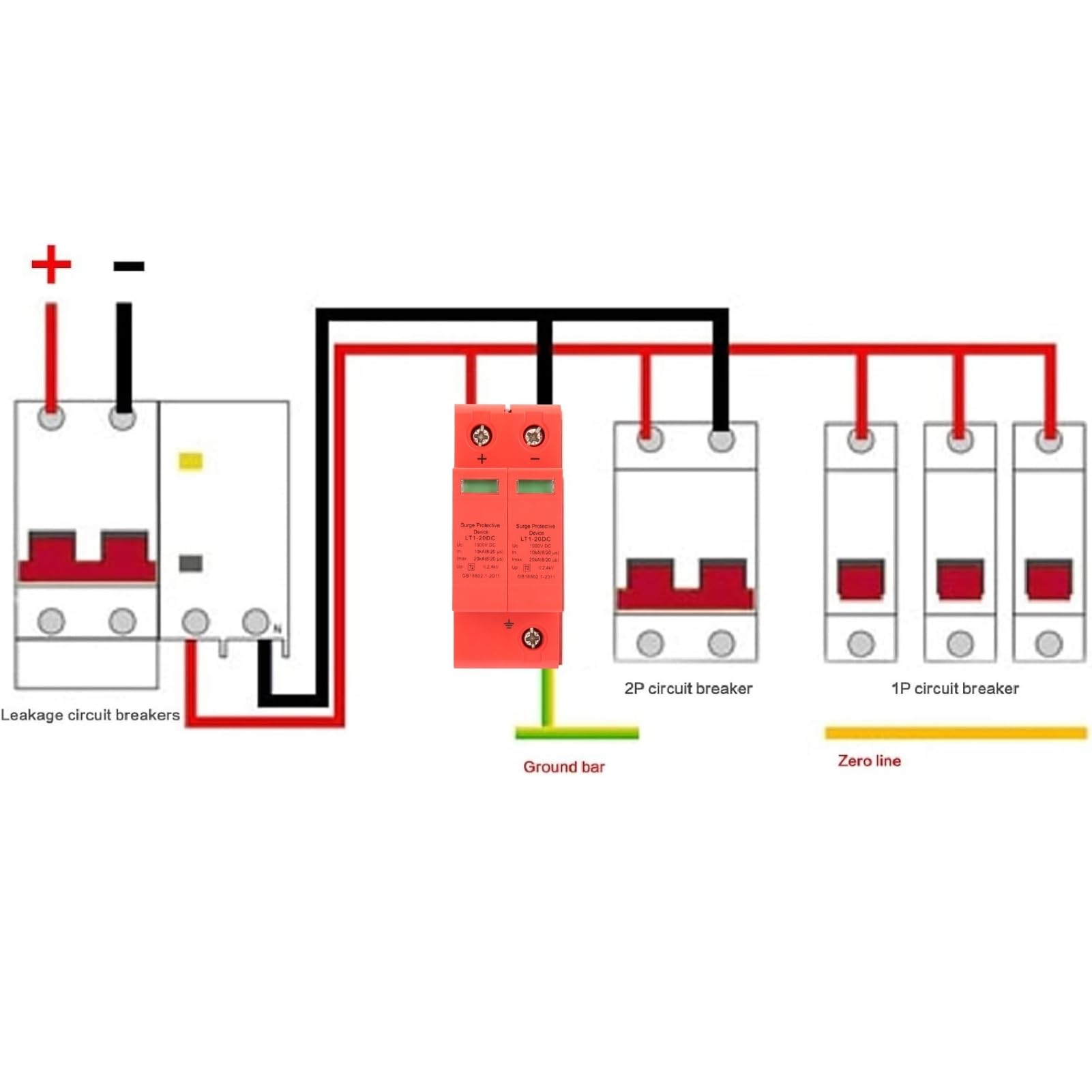 DEWIN Scaricatore DC 1000V 2P 10KA~20KA Dispositivo di Protezione Contro Sovratensioni