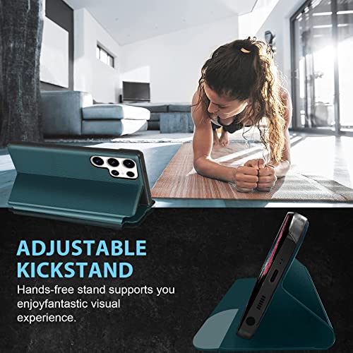 Étui en cuir Galaxy S22 Ultra pliable vert chic - 2