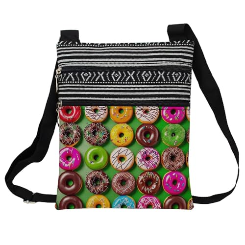 Colorful Donuts Messenger Bag Small Ethnic Pattern Printed Adjustable Strap Crossbody Zipper Pouch Colorful Donuts Phone Organizer Wallet Cute Shoulder Handbag for Women-2