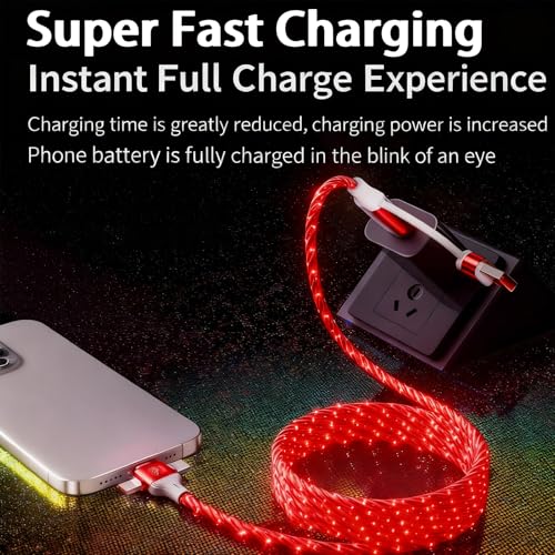 Image of AYI Red Starry Sky USB Charging Cable Cross Edition, 6-in-1 Multi Charger Cord 39in, Glowing LED Data Sync Wire, Tangle-Free PVC, Smart Trickle Charge Chip, Compatible with Virtually All Devices.