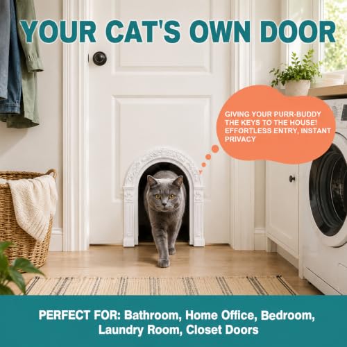 XL Cat Door for Interior Doors Easy to Install in Minutes, No-Flap, White | No Training Required, for Cats Up to 30 lbs, DIY Paintable, Fits 1.25"–1.75" Hollow & Solid Door, Retro Farmhouse Style - Image 6