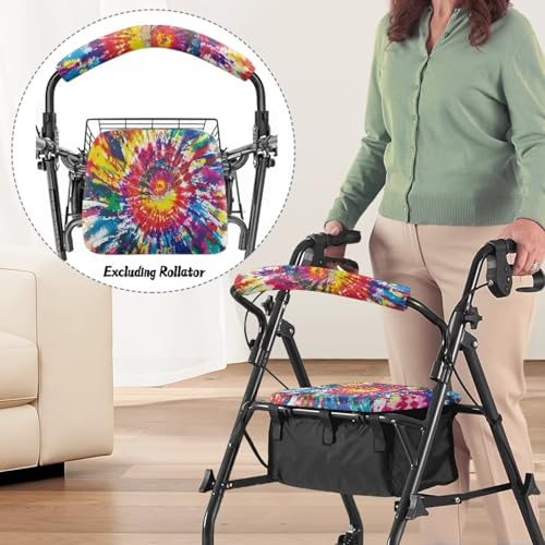 Image of Tie-Dye Rollator Walker Seat and Backrest Covers Universal Walkers Seat Covers Soft Rollator Accessories for Seniors Women Men