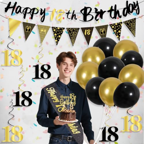 Image of 18th Birthday Decorations for Men, Black Gold 18th Party Decoration Kits