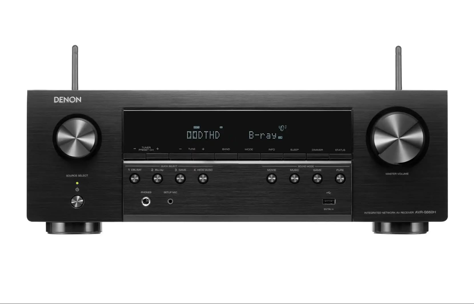 Denon AVR-S660H 5.2-Kanal AV-Receiver, 8K HDMI, Dolby Surround, Bluetooth, WLAN, AirPlay 2, HEOS, Schwarz