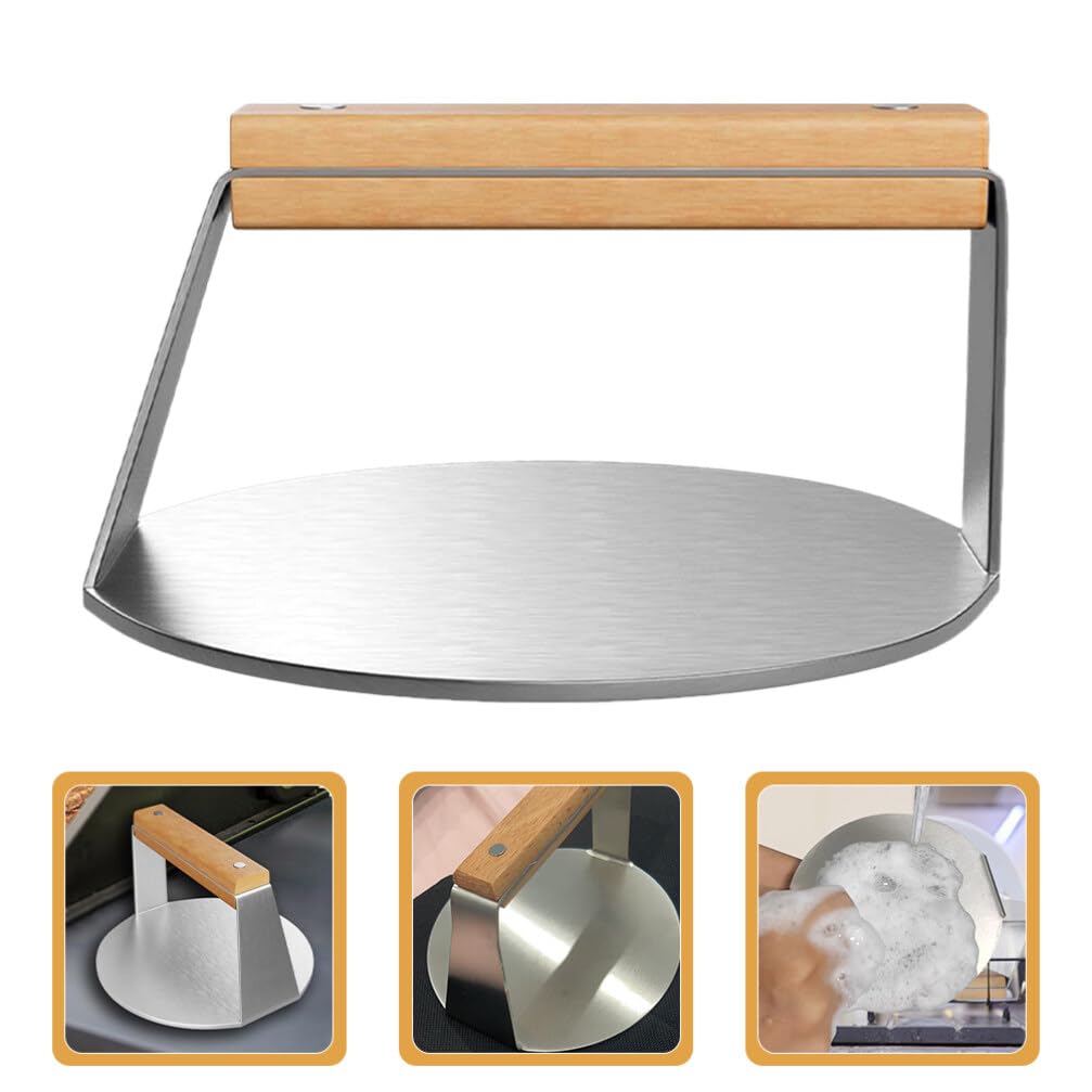 Baluue Pressa Hamburger Acciaio Inossidabile con Manico di Faggio Strumento per Creare Hamburger Fatti Casa Utensile da Cucina Resistente e Facile da Usare