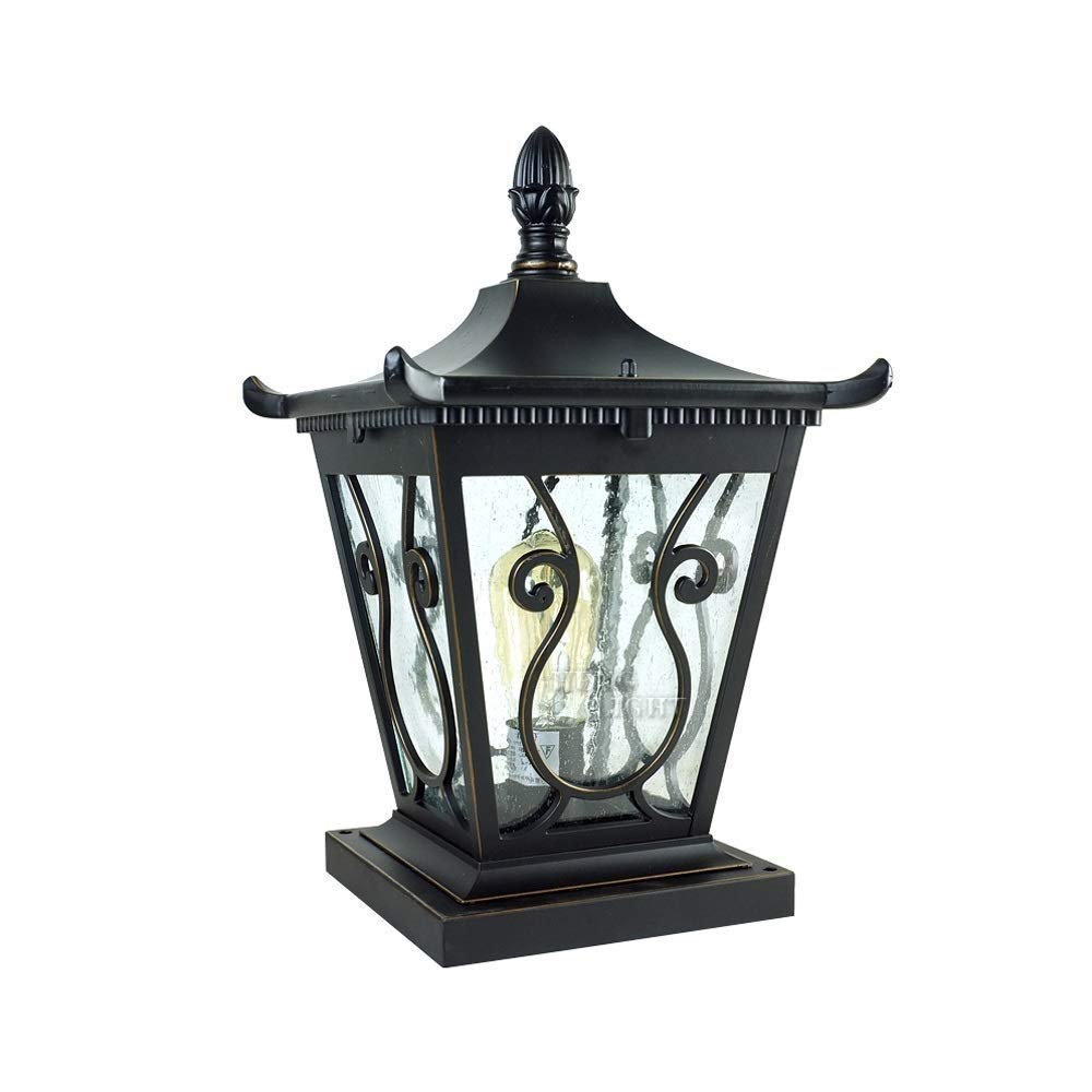 QUSYZD Post Lights Outdoor,Ip54 Outdoor Landscape Post Lamp Vintage Waterproof Glass Lantern Pillar Lamps Fence Column Light E27 Courtyard Lighting Lawn Light Villa,