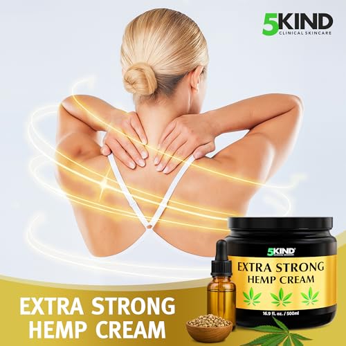 Image of 5Kind Extra Strong Hemp Cream 16.9 fl oz - Maximum Strength | Natural Topical Cream - Muscle Rub for Lower Back, Joints, Neck, Knees, Shoulders