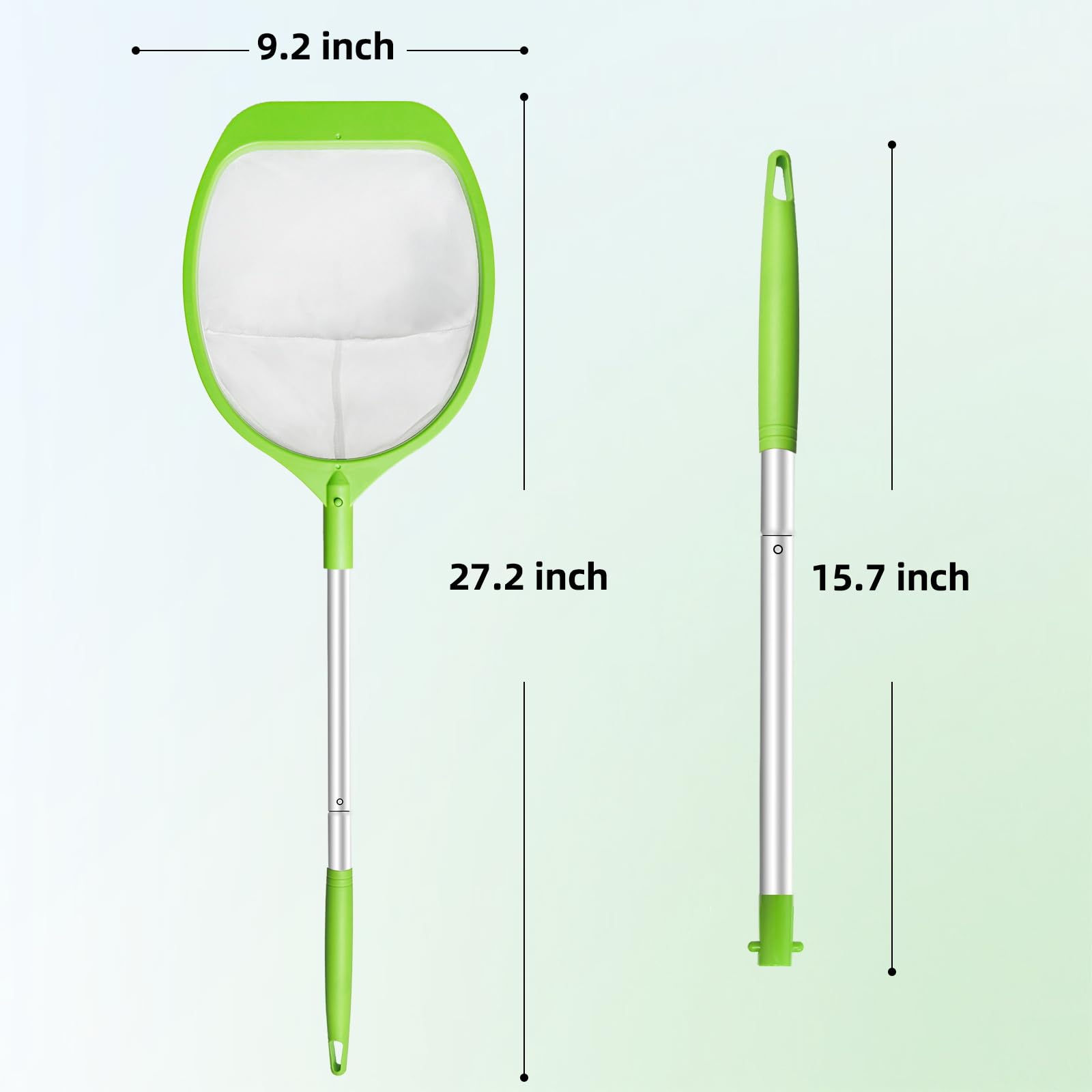 Hot Tub Skimmer Net, Small Pool Pond Net with Pole, Fine Mesh Leaf Rake for Spa Fountain Hot Tubs, Aluminum Handle Debris Cleaner, Above Ground Inground Pool Net, Mini Net, Green (2-section handle) - 2
