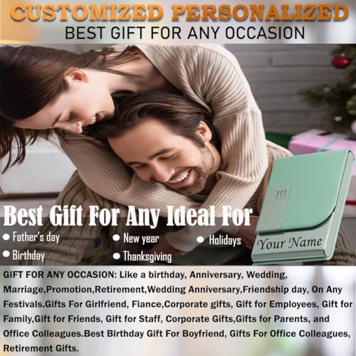Image of Felstar Customised /Personlised Name Engraved Pu Leather & Metal Unisex RFID Blocking Business Visiting Wallet Card Holder for Men & Women /Gift Your Loved Once on Any Occasion (Green)