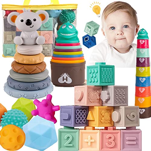 Image of ELLECK Montessori Toys for Babies& Baby Toys 6 to 12 Months/ 4 in 1 Soft Baby Toys Bundle/Infant Newborn Toddlers Sensory Toys/Teething Toys for Babies, Learning Toys Baby Gifts