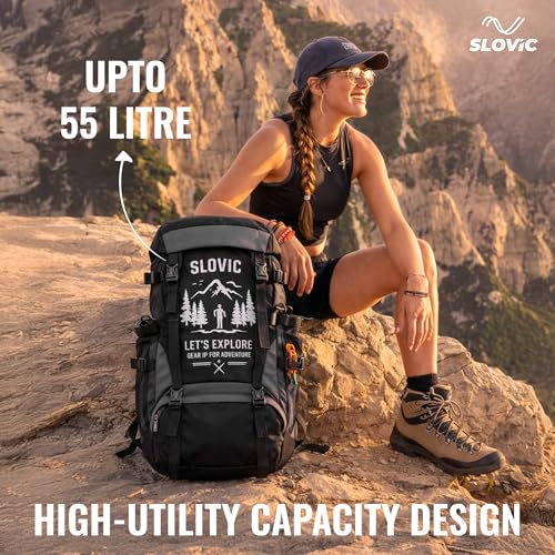 Image of SLOVIC Rucksack Backpack Bag for Man & Women [55 LTR] | Travel Bag for Man with Separate Shoe Compartment | Travel Bag for Woman | Water Resistant Bag for Travelling