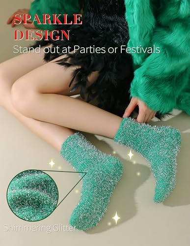 Sparkly Fuzzy Socks for Women Men, Halloween Gifts Boo Spooky Basket Stuffers, Funny Cute Crazy Fluffy Plush Slipper Socks for Girls Boys 3 Pairs 5
