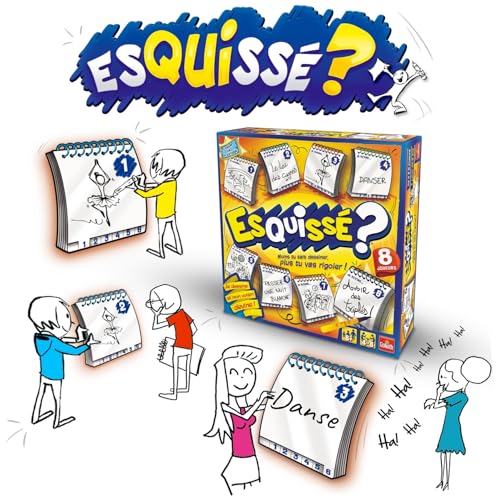 Goliath - ESQUISSE 8 JOUEURS - Jeux de Dessin - Jeu de Société pour Enfants dès 8 Ans - Faire Deviner à Son Voisin - Inclus 8 Carnets pour Dessiner - A Jouer en Famille ou entre Amis- 4 à 8 joueurs