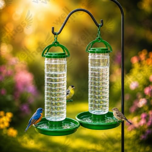 Image of Hanging Bird Feeder for Outdoor Garden - Large Plastic Wild Bird Food Feeder Station for Balcony, Yard & Patio (2 Pack of Water)