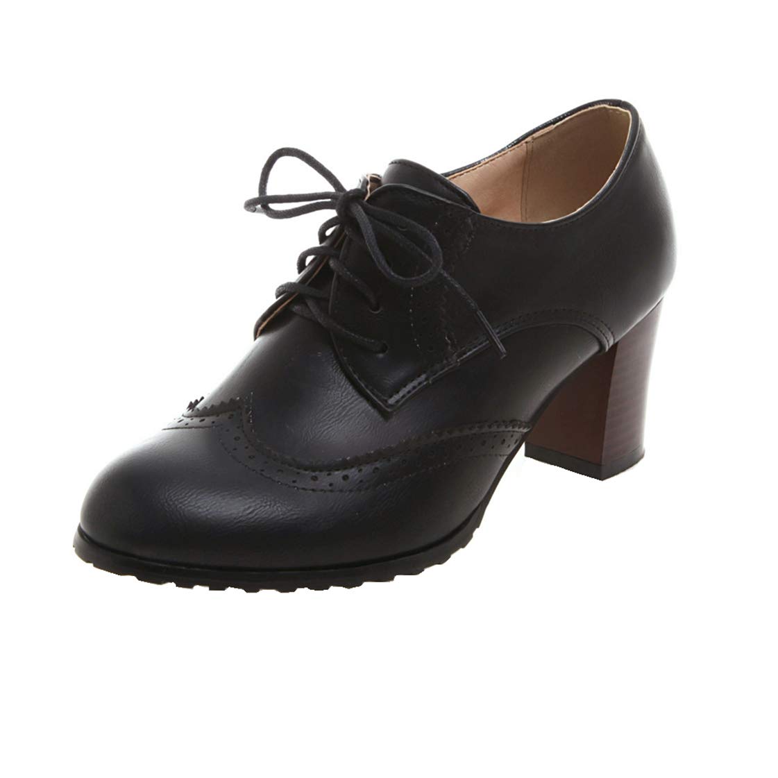 Bellirala Womens Chunky High Heel Pumps Lace Up Oxfords Brogues Shoes