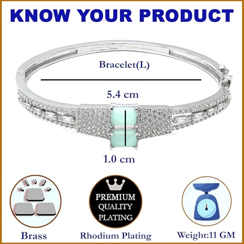 Image of ZENEME Rhodium-Plated Square Shaped American Diamond Studded Kada Bracelet For Girls and Women