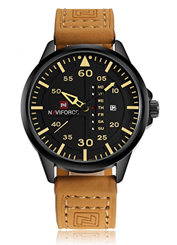 NAVIFORCE Reloj casual de cuarzo de los hombres del ejército de los deportes militares del reloj de, amarillo, Deportivo.