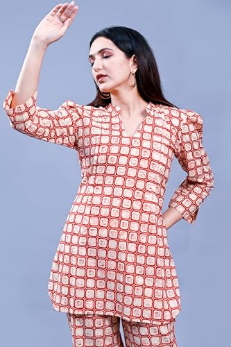 Image of Printed Co-ord Set 3 /4 Sleeve Cord Dress for Women Casual Wear Fashionable for Party, Office