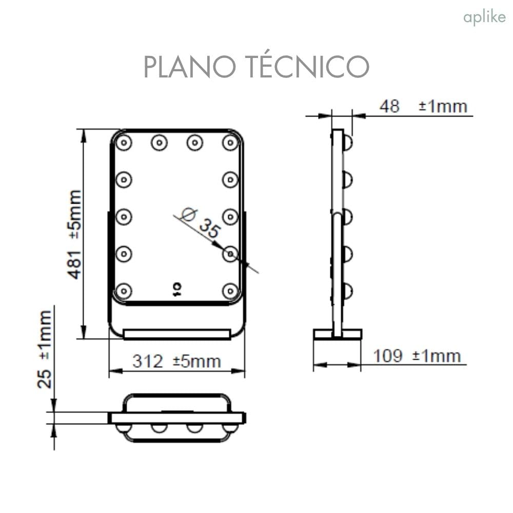 Aplike - Espejo Maquillaje con Luz, 12 Bombillas LED Hollywood, 3 Temperaturas Color (3000K-6500K), Control Táctil, Rotación 360°, Espejo Tocador Grande, Regalo Mujer (Negro)
