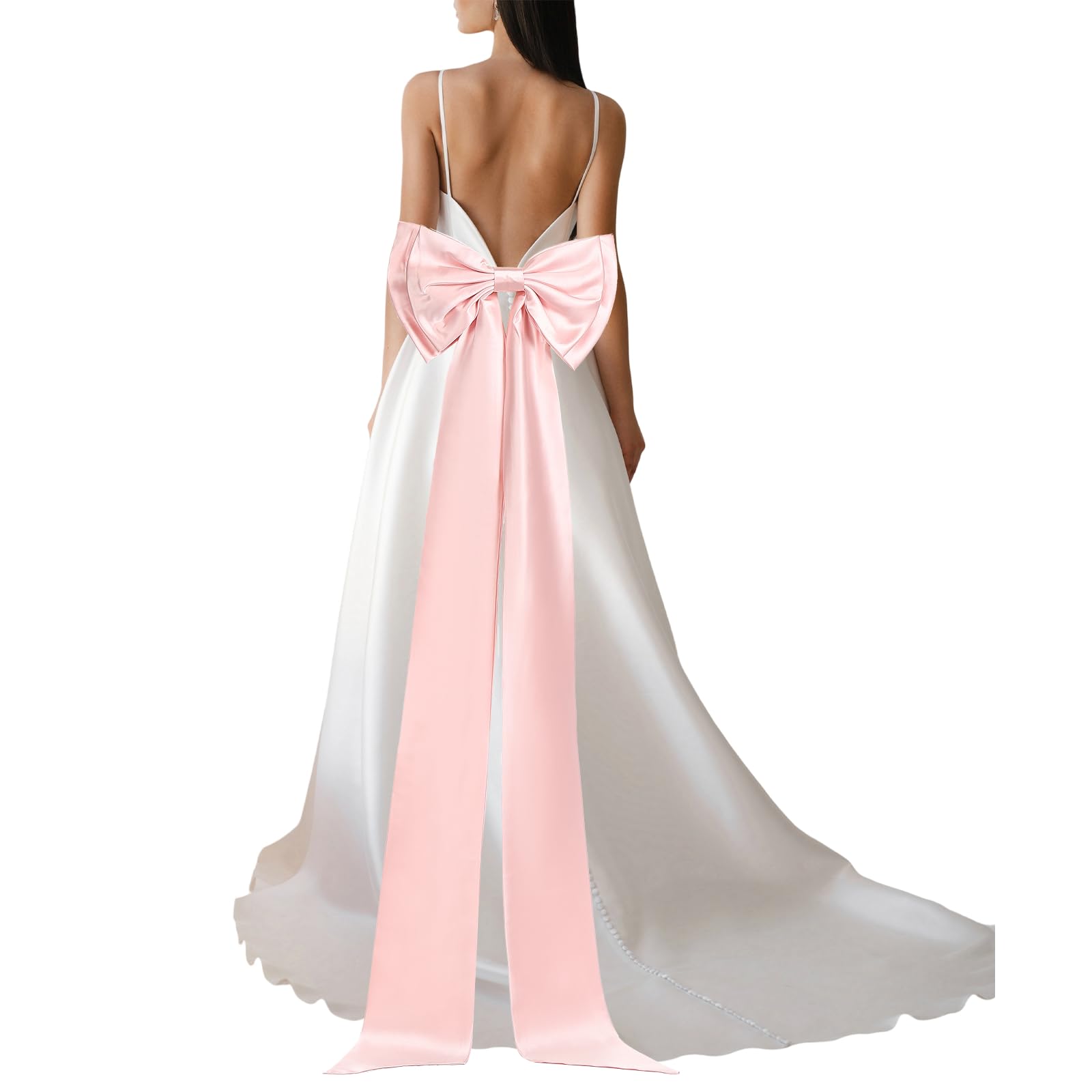 YELARXI Satin Big Bow for Wedding Dresses, Long Detachable Satin Bow Sweep Train - Fitting for (Formal Dress - Sash Belt - Wedding Accessories - Women) 59 Inch & Pink — image 1