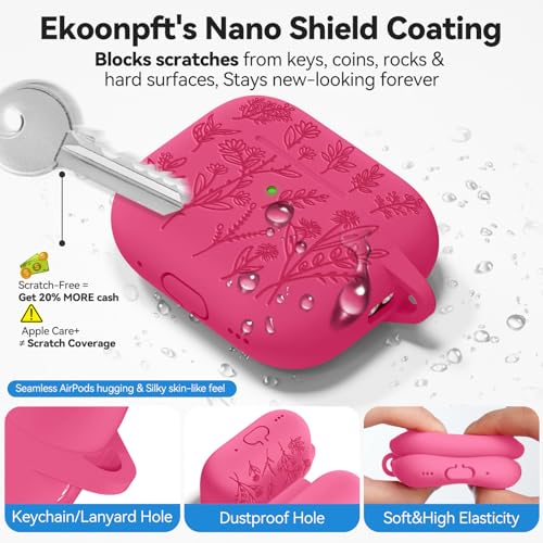 Image of for AirPods Pro 2 Case, Ekoonpft Silicone AirPod Pro Cases with 3-in-1 Cleaning Kit & Keychain, Flower Engraved Cover for Apple AirPods Pro 2nd /1st Generation, Shockproof & Anti-Scratch