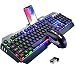 Wireless Keyboard and Mouse,Rainbow LED Backlit Rechargeable Keyboard Mouse with 3800mAh Battery Metal Panel,Mechanical Feel Keyboard and 7 Color Gaming Mute Mouse for Windows Computer Gamers(Rainbow)