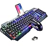 Wireless Gaming Keyboard and Mouse Combo,61 Key Rainbow Backlit Keyboard with Rechargeable 3800mAh,Mechanical Feel,Ergonomic,Quiet,Waterproof,RGB Mute Mice for PS4,Xbox One,Desktop,PC