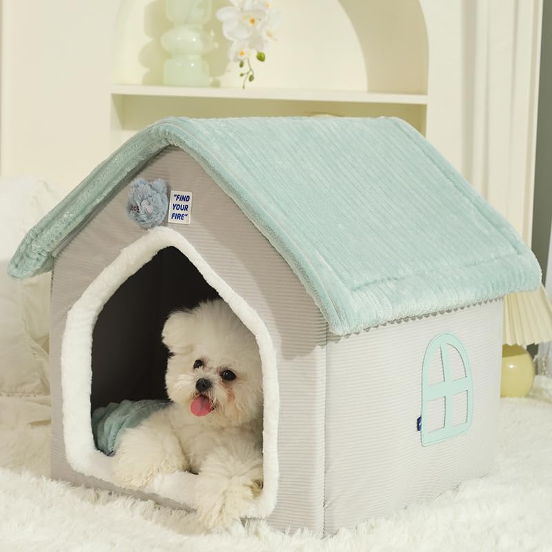 Dog Cave Bed,Cat House Winter Warm Dog House, Closed Winter Covered Dog Bed Cat Bed Tent, Dog Hideout Pet House Pet Bed All Seasons Applicable for Cat and Puppies Below 33lbs/15kg (B, Small)