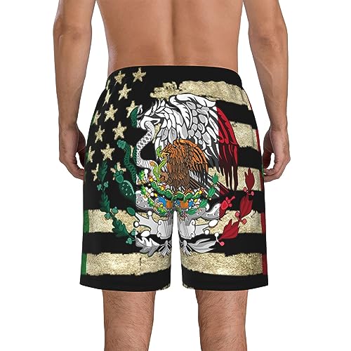 America Flag and Mexican Mexico Flag Mens Swim Trunks Quick Dry Summer Beach Shorts3