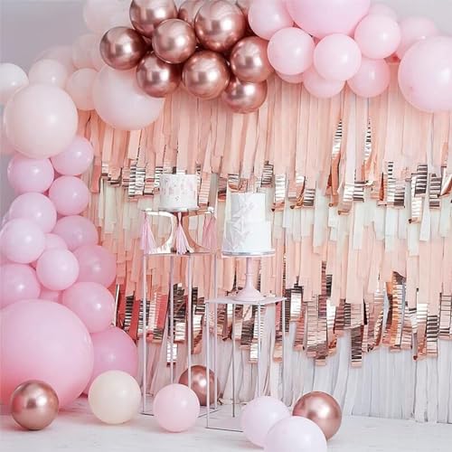 Image of PartyWoo Crepe Paper Streamers 8 Rolls 656ft, Pack of Rose Gold, Dusty Pink, Pastel Pink Streamers Party Decorations, Crepe Paper for Birthday Decorations, Wedding Decorations (1.8 In x 82 Ft /Roll)