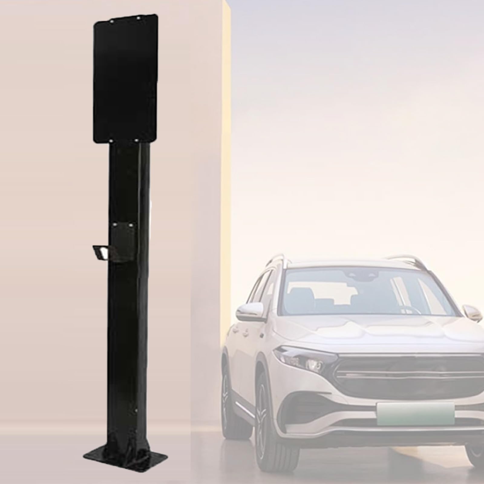 Generico Zewnętrzna podstawka ładująca EV - stacja ładująca do pojazdów elektrycznych z słupkiem podtrzymującym, montowany na ścianie słupek ładujący EV, wytrzymały czarny design z panelem pocztowym