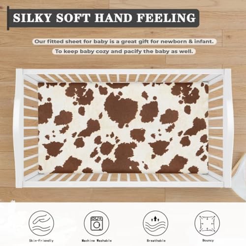 Image of Cow Print Baby Crib Sheets Neutral Breathable Bedding Sets for Cribs Fitted Removable Mattress Cover for Boys Safe and Breathable Nursery Decor Home Accessories
