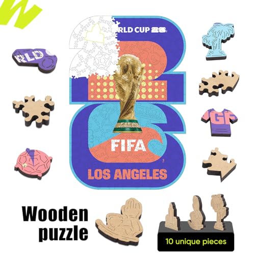 Image of FIFA World Cup 2026 City Poster Puzzles for Adults- 200 Pieces Unique Shaped Wooden Puzzles,Los Angeles Jigsaw Puzzle Gifts for Soccer Fans, Officially Licensed, 5MM Thick