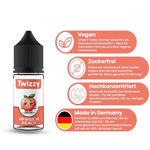 Twizzy Pfirsich Lebensmittelaroma -30ml- Intensives Aroma – Ideal zum Backen, in Lebensmitteln & Getränken, auch für Vernebler, Nebelmaschinen, uvm.