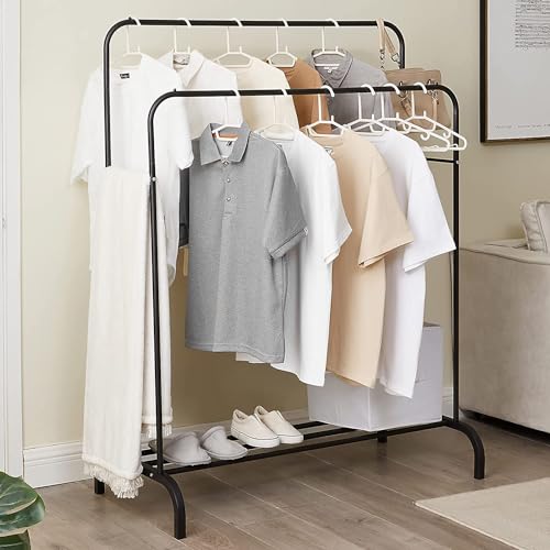 Image of Lukzer 1PC Metal Cloth Stand: Multipurpose Garment Rack with Bottom Shelf - Ideal Coat and Jacket Organizer for Home and Bedroom Display (Black, 148 x 110 x 55 cm, MGS-002)