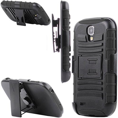 Heavy Duty Rugged Hard Case Cover + Clip Holster For Samsung Galaxy S4 i9500 (BLACK)