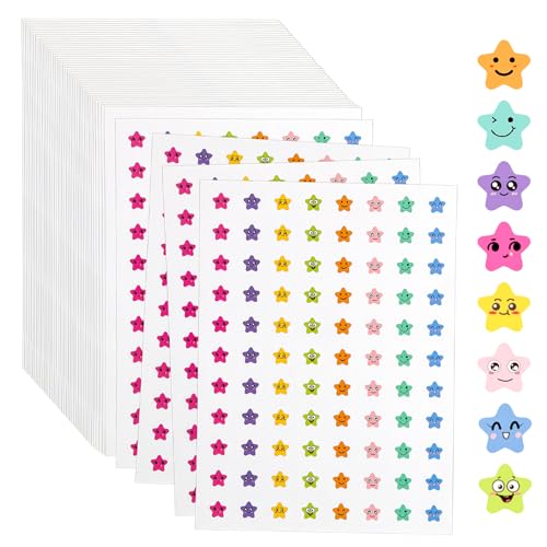 Roamall 3520 PCS Small Star Stickers for Kids - 0.4 Mini Smiley Face Stickers Colorful Happy Face Stickers Smile Face Stickers for Reward Chart Chore Chart Teacher Classroom Rewards Paper Stars