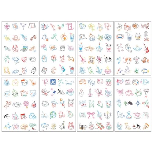 Image of MAYCREATE 8 Sheets Temporary Tattoo Mixed Styles Small Tattoo Sticker Last Long Realistic Tattoos for Women Girls Sweatproof Stickers Set for Body, Hand, Nails