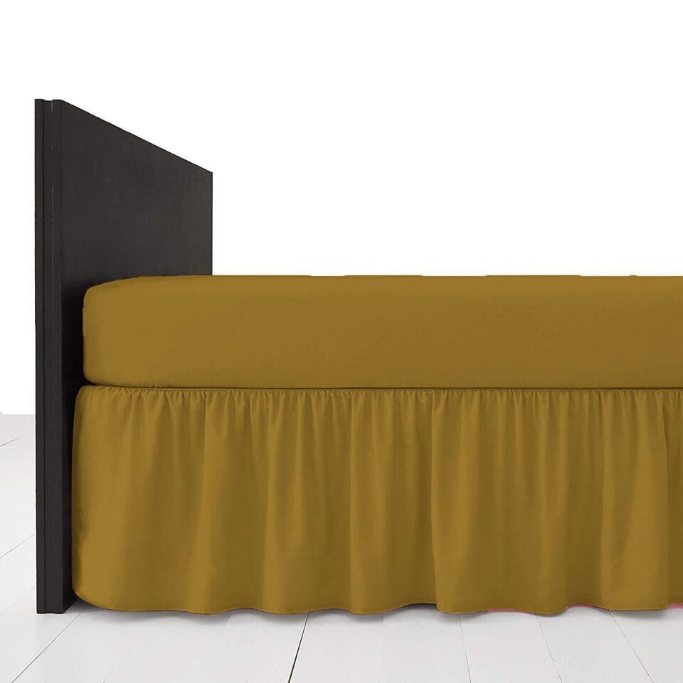 LIZZIE JACOBS Easy Care Plain Dyed Polycotton Valance Sheet Super Soft Shrinkage Fade Resistant Frilled Valance Bed Skirts Extra Deep Fitted Valance Bed Sheets (Mustard, Super King), PDPCVBS-172