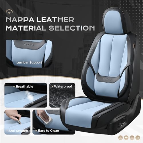 Image of Coverado Seat Covers, Car Seat Covers Front Seats, Leather Seat Covers for Cars, Car Seat Protector Waterproof, Black Car Seat Cushion, Front Carseat Cover Universal Fit for Most Cars Lightblue