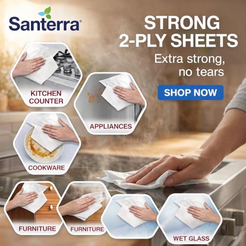 Image of Kitchen Tissue Roll 2 Ply, 60 Sheets, Highly Absorbent Oil & Spill Cleaning Paper Towels, Soft Tear Resistant Disposable Kitchen Wipes (Pack 3)