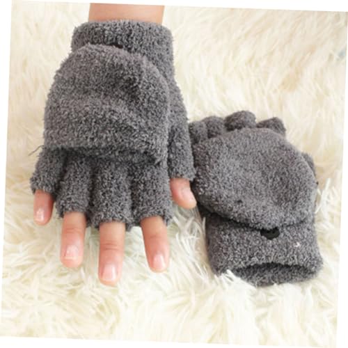 BESTYASH Half Finger Gloves for Warm Coral Mittens Touchscreen Functionality for Christmas Texting and Outdoor Activities for Boys and Girls Grey2