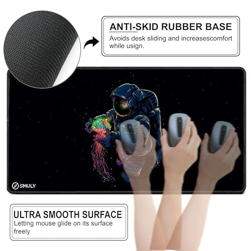 Image of Astronaut Space Mouse Pad 18x36 Inch 3mm Extended Gaming Desk Mat with Anti-Slip Rubber Base Mousepad for Smooth Surface Desk pad for PC & Laptop Use Waterproof & Stiched (Multicolour) Deskpad