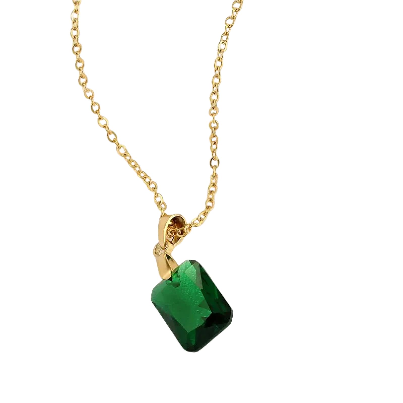 Collier pendentif cubique vert carré couleur or, bijoux de mariage chic - 5
