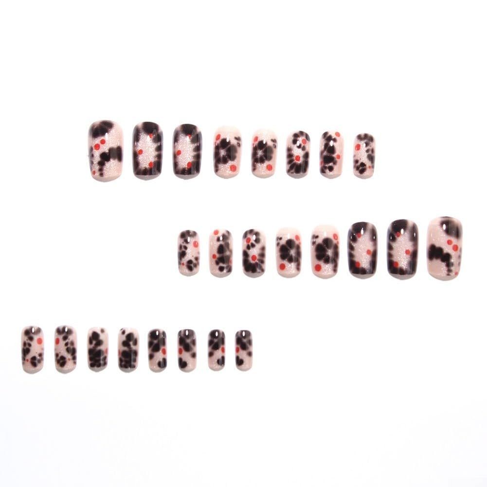 Uñas Falsas ABS Negras Estampado Leopardo Vintage